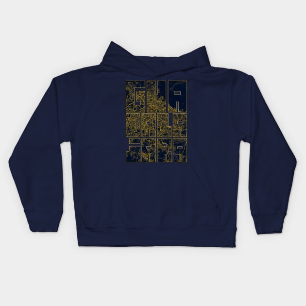 Guadalajara, Mexico City Map Typography - Gold Art Deco Kids Hoodie by deMAP Studio